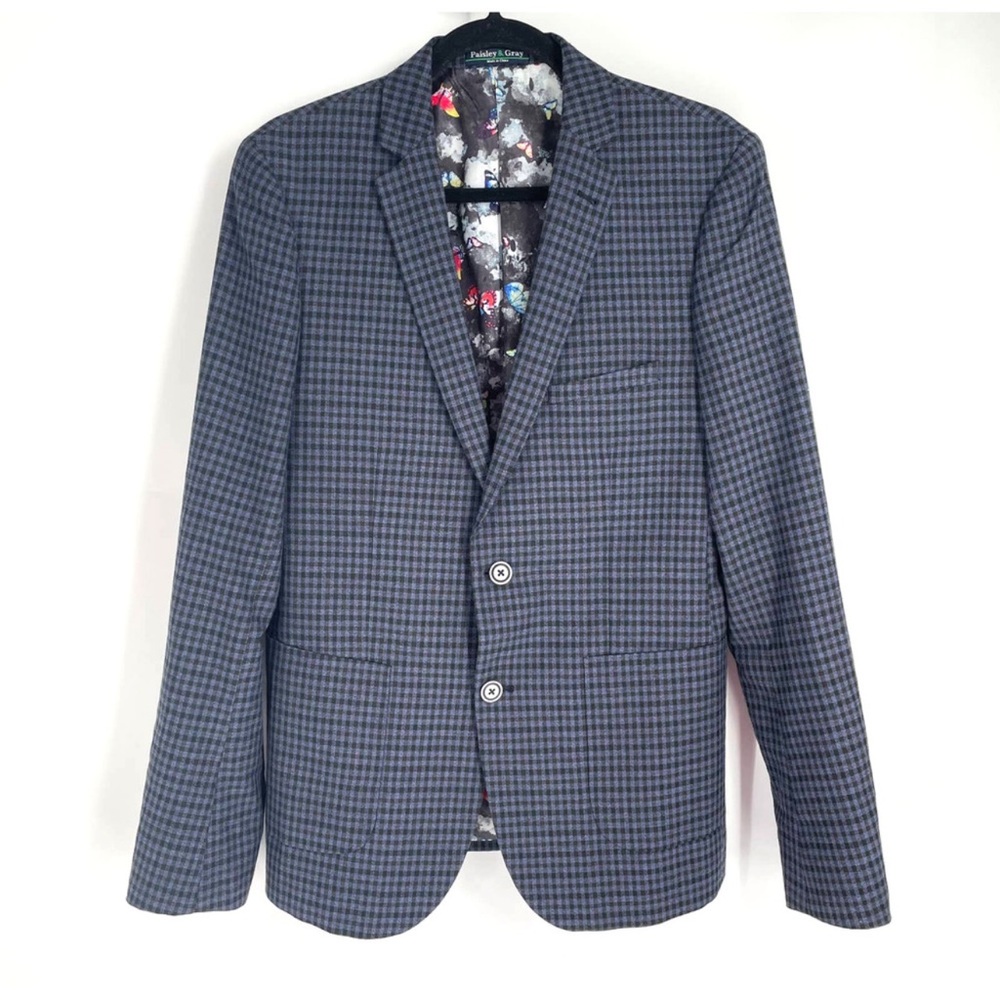 Paisley and Gray Dover Notch Slim Fit Blazer Plaid Print 38R